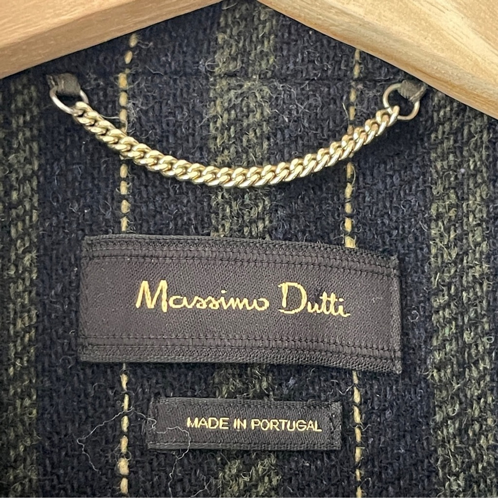 Massimo Dutti Striped Double-Breasted Blazer wool navy green office waist tie 6 - Picture 9 of 11